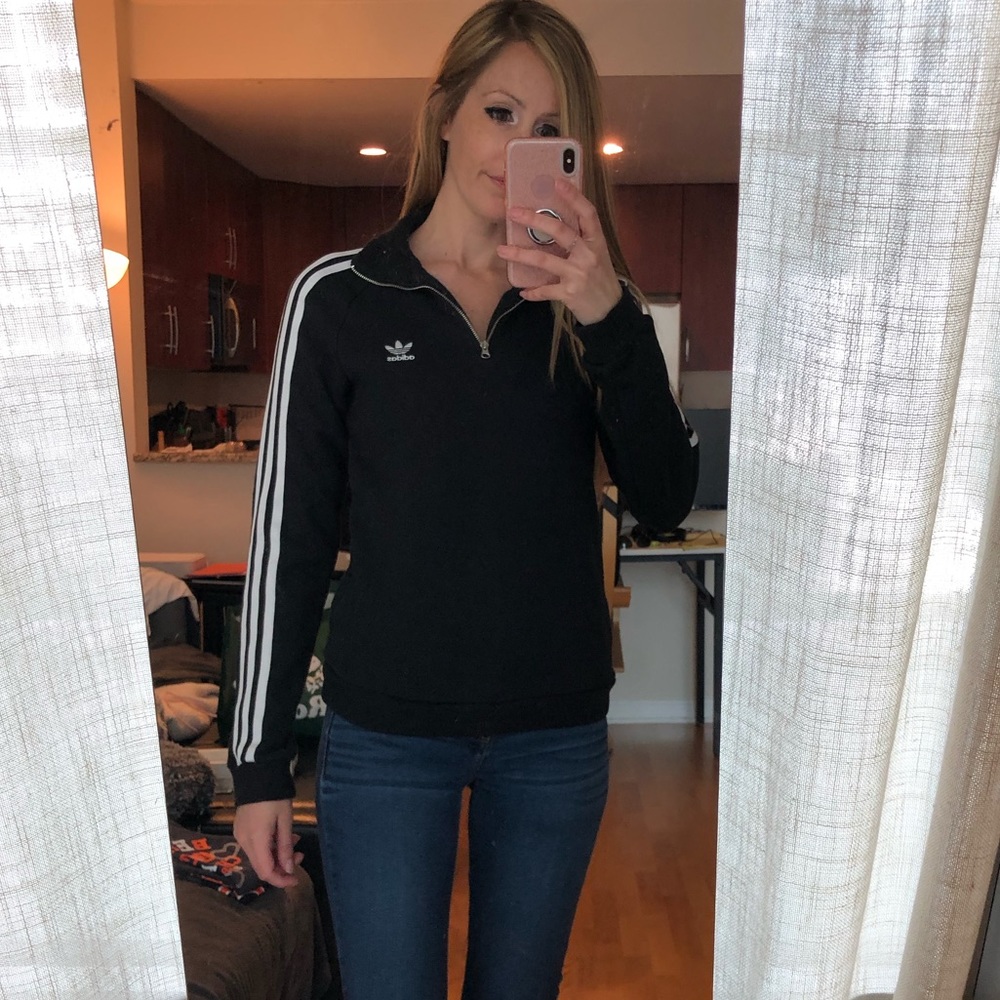 Adidas black half zip with zip up pockets